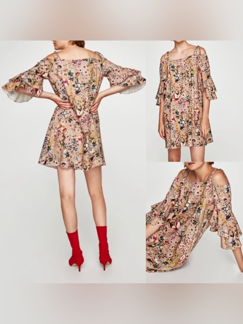 Linen Cold-Shoulder Mini Dress Zara